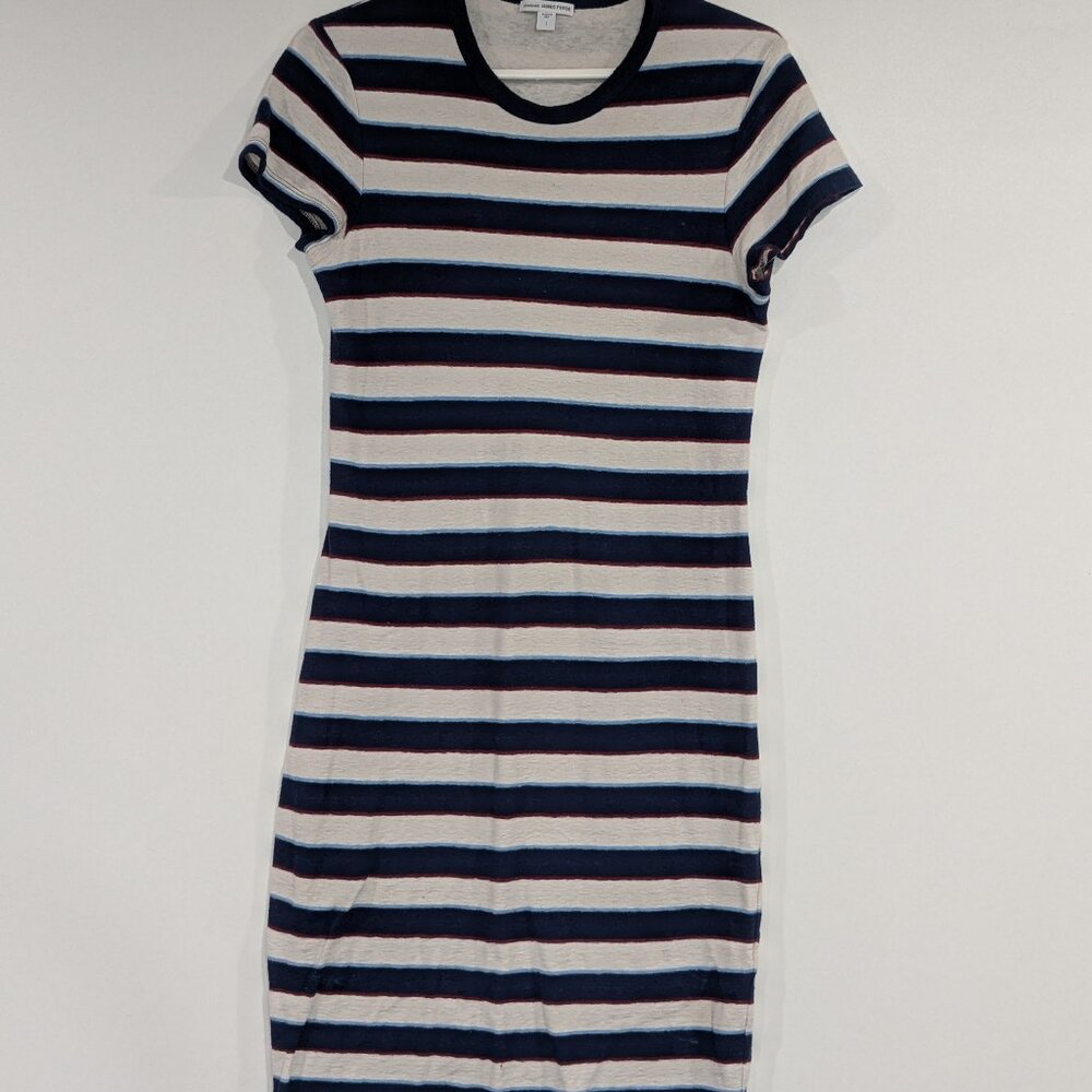 James Perse Striped Double Gauze Maxi Dress White Navy Blue Size 1 Size Small